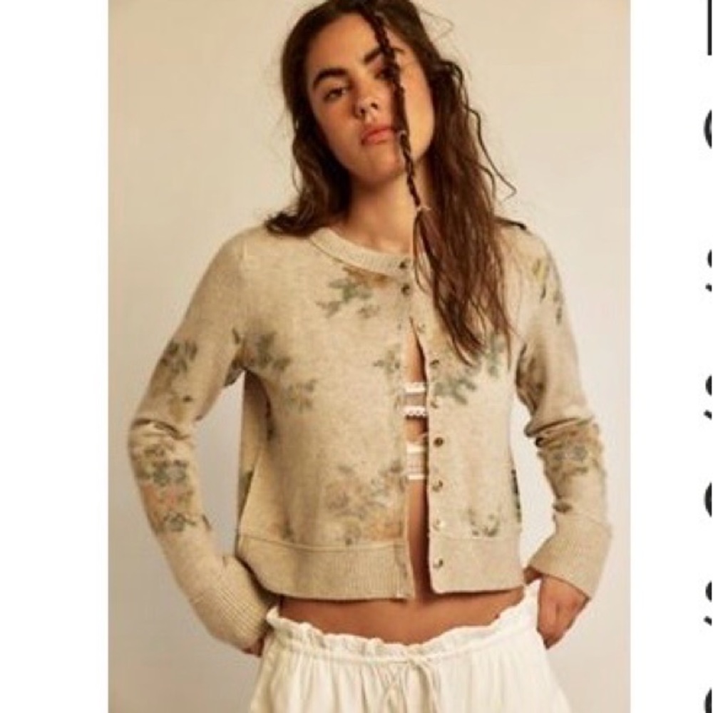 Free People Cream Floral Cardigan